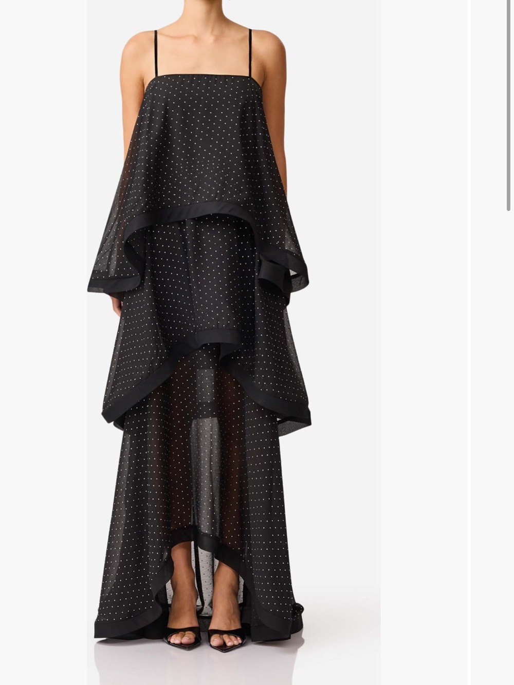 Elliatt Diamante Moss Tiered High-Low Georgette Gown Black - Picture 3 of 10